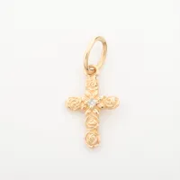 アガット　K10 クロスチャーム アガット クロス ダイヤ チャーム K10(YG) 0.5g 0.01 A3550163｜中古