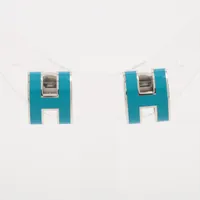 エルメス ミニポップH ピアス(両耳用) メタル シルバー×ブルー