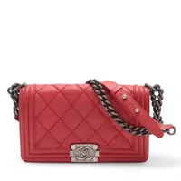 CHANEL シャネル/ボーイシャネルチェーンショルダーバッグ/ベロア/赤/チェック柄/A67086/182*****/シャネル/Aランク/84【中古】 CHANEL（シャネル） シャネル/ボーイシャネルチェーンショルダーバッグ