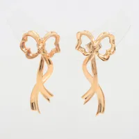 ティファニー リボン ピアス 750(YG) 総9.7g ポスト片方歪み