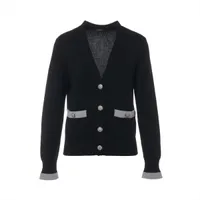 【美品】CHANEL ラメ カーディガン シルク カシミヤ ココマーク 銀ボタン 美品】CHANEL ラメ カーディガン シルク カシミヤ ココマーク 銀