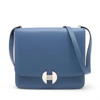 新品 エルメス MOTEL sunset レザー ブルー シルバー金具 ネーム HERMES エルメス ショルダーバッグ サック24/24 21 ミニ ヴァン