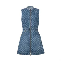 【美品】ルイヴィトン　シルクワンピース　ブルー　モノグラム　ノースリーブ ルイヴィトン LOUIS VUITTON モノグラム ワンピース シルク