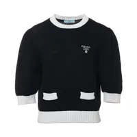 PRADA リブ編みニット 半袖 黒・白　箱有り 正規品プラダ タグ付き クロップドリブニット ブラック