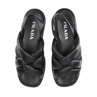 プラダ レザー サンダル 38 レディース ブラック ロゴ パデッド ナッパ