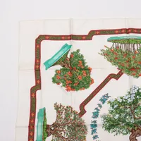 エルメス カレ90 BONSAI 盆栽美しき時 スカーフ シルク ホワイト