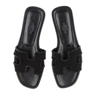 エルメス 黒スエード サボサンダル エルメス オラン レザー×スエード サンダル 34.5 レディース