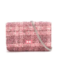 ピンクツイード♪【CHANEL】クラシック チェーンウォレット シャネル 2.55 ツイード チェーンウォレット ピンク シルバー