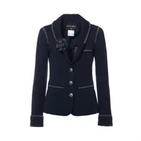 シャネル ココボタン ウール ジャケット 36 レディース ネイビー