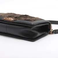 Chanel BOY CHANEL 25 Lambskin & fur Chain Shoulder Bag Black