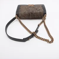 Chanel BOY CHANEL 25 Lambskin & fur Chain Shoulder Bag Black