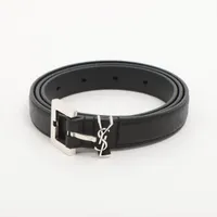 YSL サンローラン 612616 ブラックシルバー ベルト メンズ レディース サンローラン 612616 YSLロゴ ベルト GP×革 ブラック A3575865｜中古