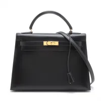 HERMES エルメス　ケリー32　ボックスカーフ　ブラック エルメス ケリー32 ボックスカーフ ブラック ゴールド金具 □C