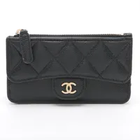 CHANEL マトラッセ ケース キャビアスキン ブラック ゴールド金具 シャネル マトラッセ キャビアスキン フラグメントケース ブラック