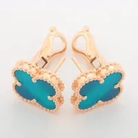 VCA ヴィンテージ アルハンブラ ピアス 18K YG ブルーアゲート Van Cleef & Arpels - ヴァンクリーフ アルハンブラ ピアス