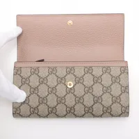 グッチ GGスプリーム PVC×レザー 長財布 ピンク×ベージュ 735594