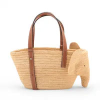 LOEWE エレファント ラフィア バスケットバッグ LOEWE】 エレファント バスケットバッグ (ラフィア＆カーフ)