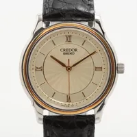 セイコー クレドール 8J81-7010 YG×SS ×革 QZ シャンパン文字盤