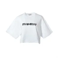 MIU MIU ビーズ刺繍 ホワイトTシャツ L Miu Miu - Embellished Logo T-Shirt in White Miu Miu
