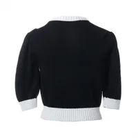 PRADA - PRADA(プラダ) 半袖セーター サイズ36美品  - P24I1R 黒×白 プラダ コットン 半袖ニット 36 レディース ブラック×ホワイト