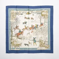 【Helema様】エルメス　カレ90 J　ARDINS D'HIVER エルメス カレ90 L'hiver 冬 スカーフ シルク ネイビー A3593436