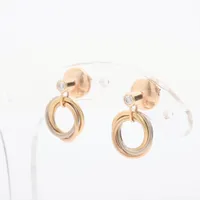 トリニティーダイヤピアスk14wg 美品 2Cシグネイチャートリニティダイヤピアス 585刻印 K14YG/WG