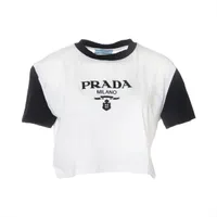 White Stretch Cotton T-shirt With Logo | PRADA