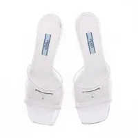 プラダ トライアングルロゴ PVC×パテント サンダル 36.5 レディース
