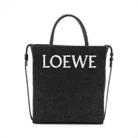 LOEWE ロエベ Standard A4 ラフィア トートバッグ レザートリム LOEWE Standard A4 ラフィア トートバッグ ロゴ刺繍入り