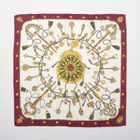 エルメス カレ90 LES CLES 鍵 スカーフ シルク ボルドー XV016566