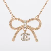 【CHANEL】ココマーク リボン B24K ネックレス ラインストーン シャネル ココマーク リボン B24K ネックレス GP×ラインストーン