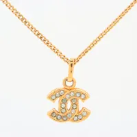 CHANEL ネックレス ヴィンテージ ココマーク ストーン ゴールド 3311 シャネル ココマーク 3311 ネックレス GP×ラインストーン