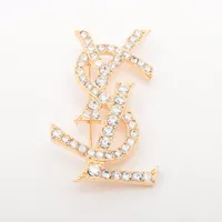 イヴサンローラン YSLロゴ ブローチ GP×ラインストーン ゴールド