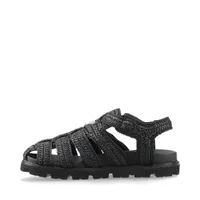 PRADA トライアングルロゴ メタリックレザー サンダル プラダ トライアングルロゴ ラフィア×レザー サンダル 6 1/2