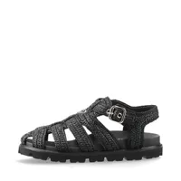 送料込/関税込■PRADA■ロゴ入りスエード＆レザーサンダル プラダ PRADA サンダル ミュール レザーストラップサンダル