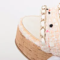 CHANEL ウェッジサンダル シャネル ココマーク チェーン レザー×ファブリック ウェッジ