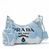 PRADA プラダ ライトブルー ナイロンショルダーバッグ プラダ ナイロン×レザー 2WAYショルダーバッグ ライトブルー