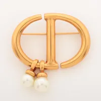 ディオール CD Navy CDネイビー ブローチ GP ゴールド A3624068｜中古