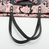 シャネル カメリア コーデュロイxレザー トートバッグ Vステッチ