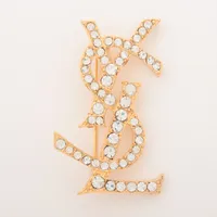 YSL ゴールドロゴブローチ Yves Saint Laurent YVES SAINT LAURENT YSL logo rhinestone