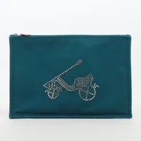 エルメス ヨッティング フラットGM キャンバス ポーチ ブルー シルバー