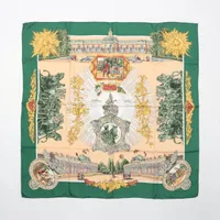 美品　HERMES カレ90 サンスーシ宮殿 ネイビー系 SANSSOUCY エルメス カレ90 SANSSOUCY サンスーシ宮殿 スカーフ シルク