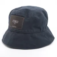 フェンディ FXQ801 ロゴ ハット S 58cm コットン ネイビー