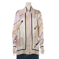 エルメス シルク シャツ 38 レディース ベージュ Clic Clac A3651577