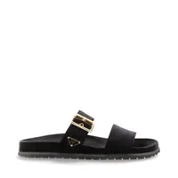【PRADA】国内発送 ベルベット フラットサンダル トライアングル PRADA プラダ スライドサンダル トライアングルロゴ 黒