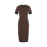 美品 フェンディ ノースリーブ ワンピース 赤 44 総柄 FFロゴ ズッカ柄 美品 フェンディ ノースリーブ ワンピース 赤 44 総柄 FFロゴ