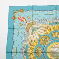 エルメス カレ90 RAILING 船の手摺 スカーフ シルク ブルー ID031562