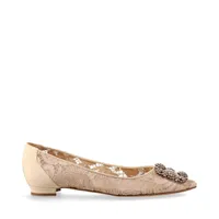 り マノロブラニク ハンギシ サテン ビジュー フラットパンプス ベージュ MANOLO BLAHNIK - 未使用 マノロ・ブラニク Manolo Blahnik