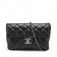 CHANEL キーケース ラムスキン ブラック シルバー マトラッセ 黒 カード シャネル マトラッセ ラムスキン キーケース ブラック シルバー