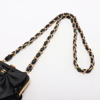 シャネル ココマーク スパンコールxレザー がま口 チェーンバッグ